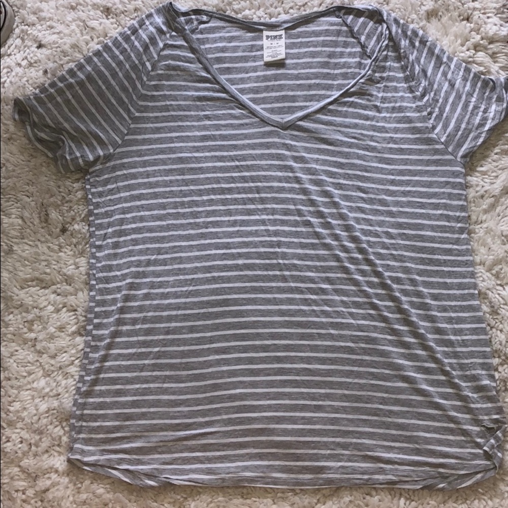 PINK gray striped t-shirt
